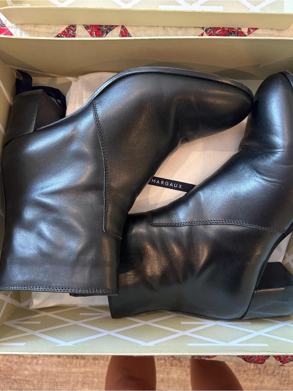 Margaux Black Leather Mid-Heel Ankle Booties